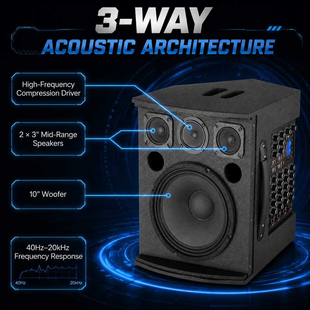 CBBE V10 PRO 500W 3-Way Portable Active PA Speaker with 10" Woofer, Polyurea Waterproof Coating & 4-Ch XLR
