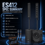 CBBE ES412 550W Portable Active Column PA System with 12" Subwoofer, Line Array Column & 4-Ch XLR