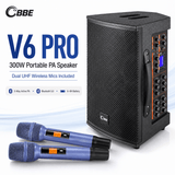 CBBE V6 PRO 300W Portable Active PA Speaker with Dual 6.5" 32-bit DSP, 4-Ch XLR & Wireless Mics