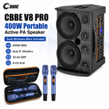 CBBE V8 PRO 400W Portable Active PA Speaker with Dual 8" Woofers, 32-bit DSP & 4-Ch XLR