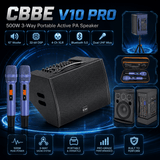 CBBE V10 PRO 500W 3-Way Portable Active PA Speaker with 10" Woofer, Polyurea Waterproof Coating & 4-Ch XLR